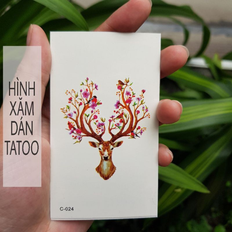 Hình xăm động vật hươu sao c24. Xăm dán tatoo mini tạm thời, size &lt;10x6cm