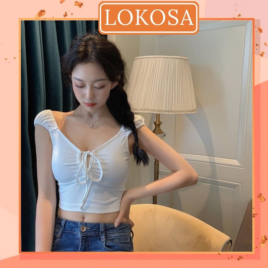 Áo Croptop Ôm LOKOSA Áo Croptop Trễ Vai Thắt Nơ Kiểu 2 Dây Sexy Thiết kế Hở Ngực AO054