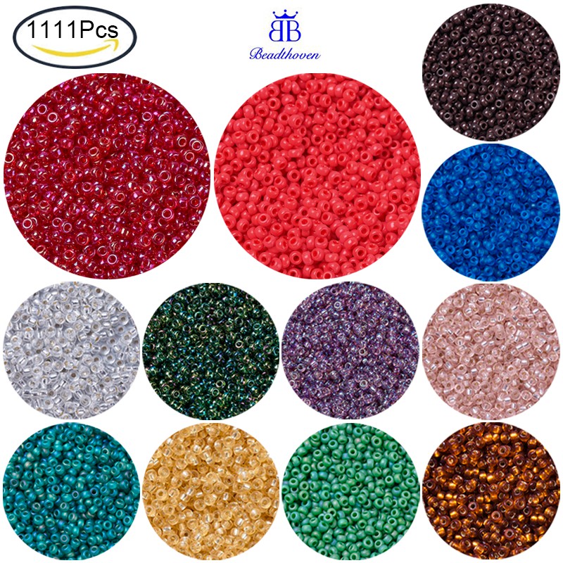 Set 1111 hạt rocaille tròn AB trong suốt 11/0 2x1.3mm lỗ xỏ 0.8mm 10g phong cách Nhật Bản