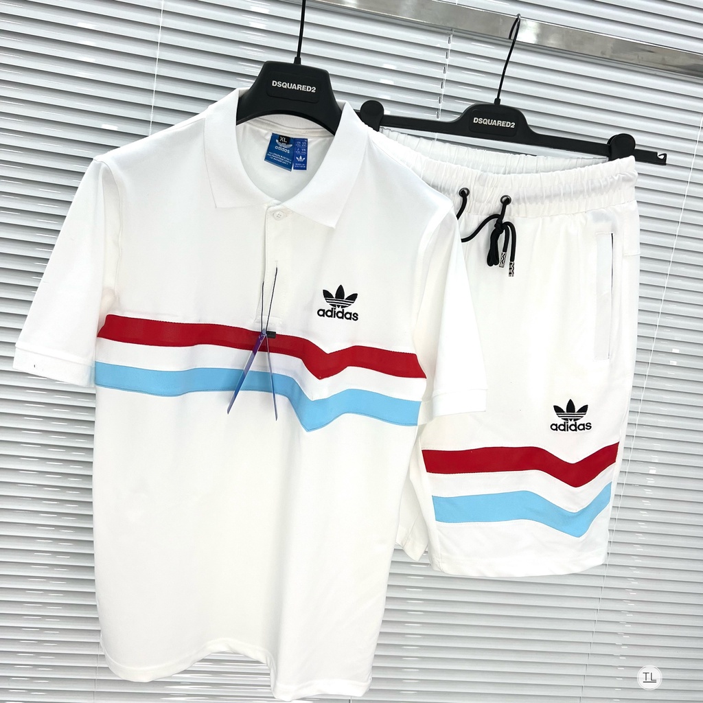 Bộ Thể Thao Nam Adidas Ba Lá Original Màu Trắng Pha 3 Sọc