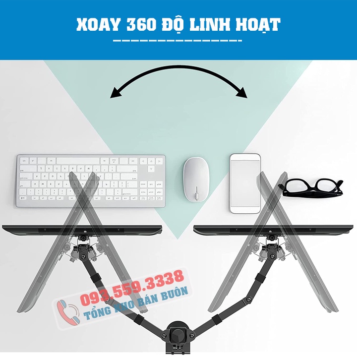 Giá Treo 2 Màn Hình M052 Cao Cấp 17 - 27 Inch / Tay Treo Hai Màn Hình Tải Trọng 8Kg - Lắp Đặt Kẹp Bàn [ Rẻ Hơn NB F160 ]