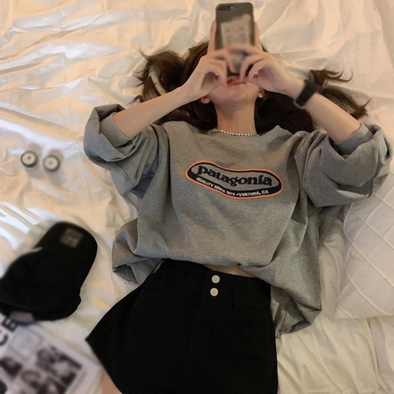 Áo Sweater Tay Dài Cổ Tròn In Chữ Phong Cách Retro Hàn Quốc Cho Nữ