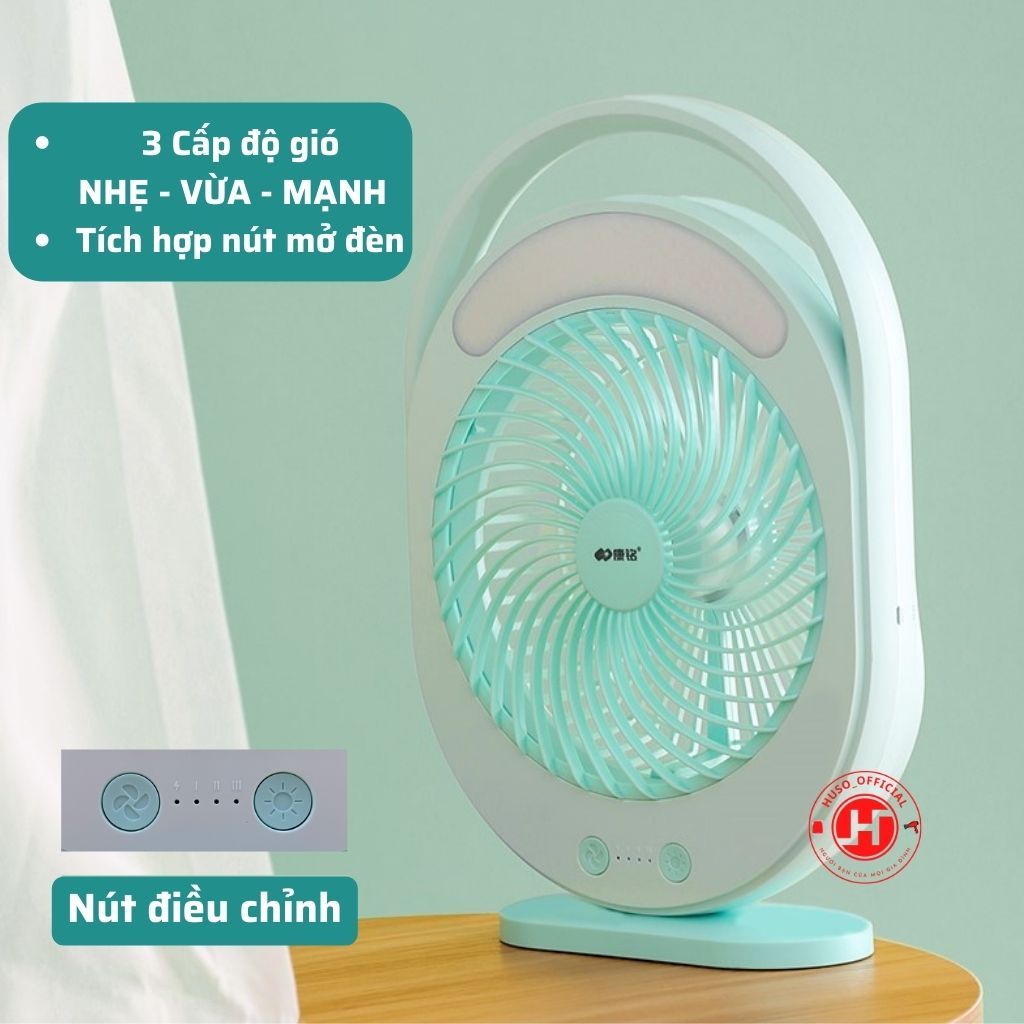 Quạt Mini - Quạt tích điện mini KM - F0336 tích hợp đèn học, đèn ngủ thời gian sử dụng từ 5-7h - HUSO