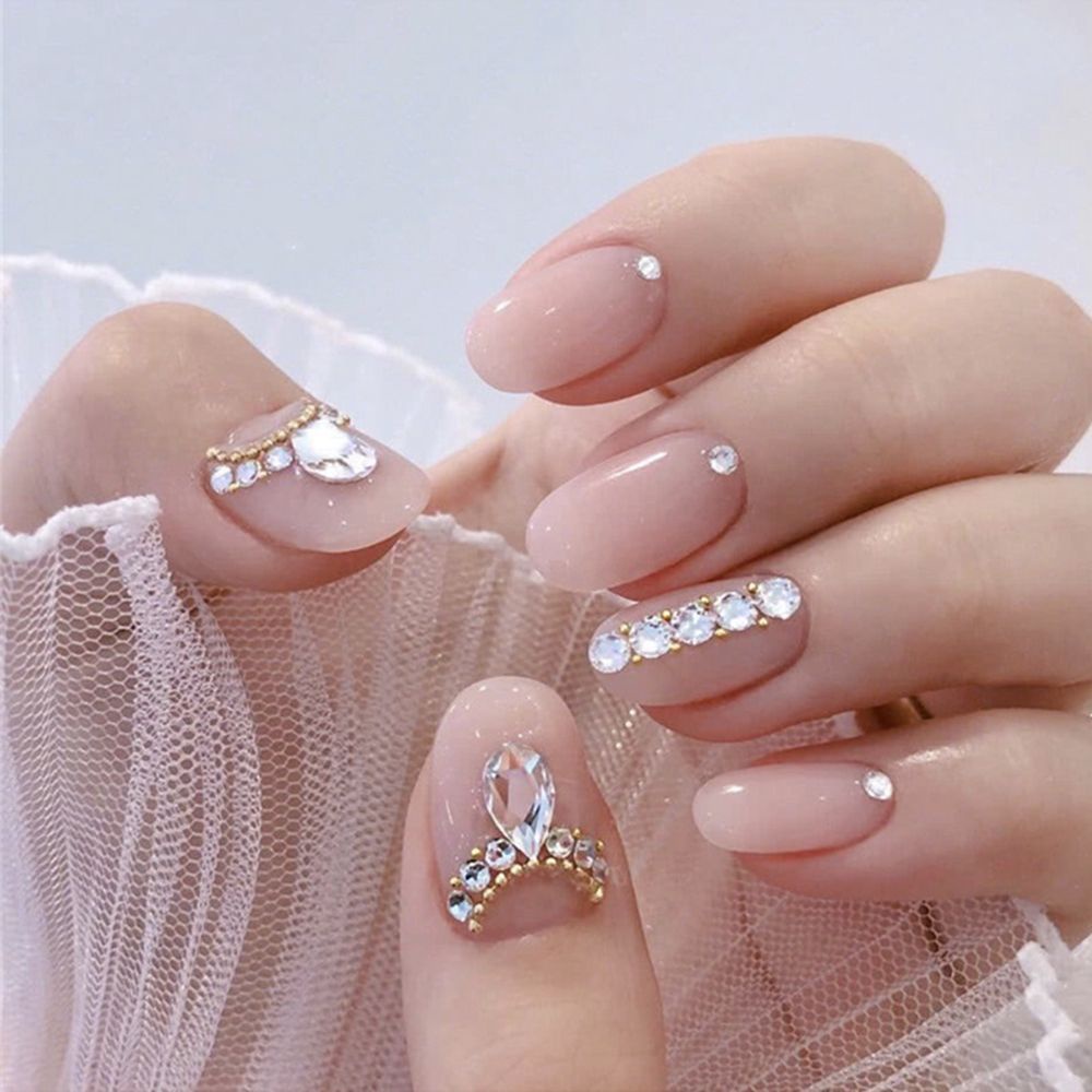 Set 24 Móng Tay Giả Đầu Tròn/Vuông Có Thể Tháo Rời Che Phủ Toàn Diện
