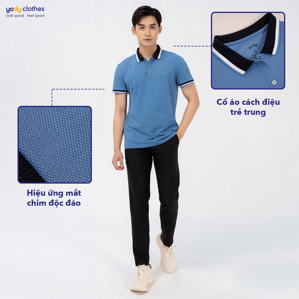 Áo thun polo nam YODY vải mắt chim cổ bẻ tay ngắn cotton APM3639