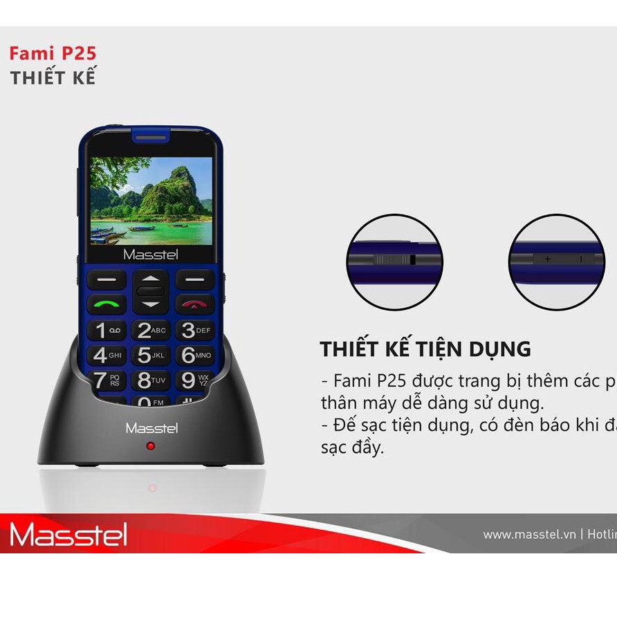 Điện Thoại Masstel Fami s,Fami P25 tặng DOCK sạc Cho Người Già -2 Sim -LOA TO BÀN PHÍM LỚN