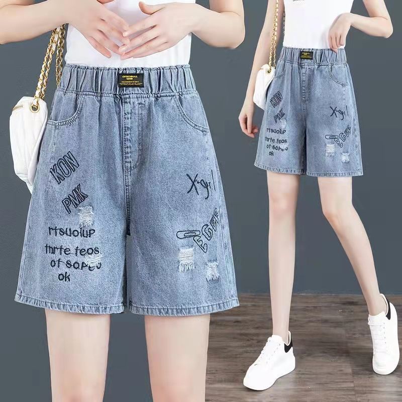 Quần Short denim Ống Rộng Lưng Thun Phong Cách Hàn Quốc Dành Cho Nữ