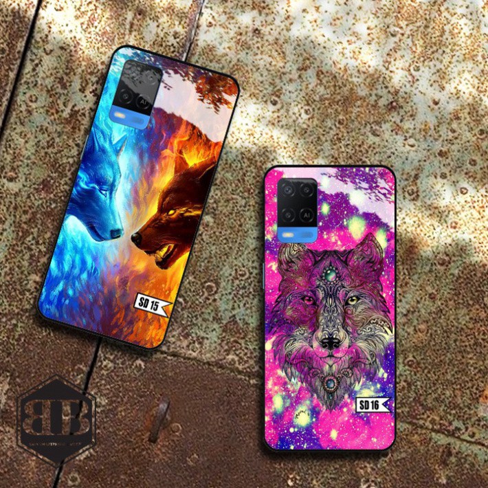 Ốp lưng kính cường lực Oppo A54  hình sói nam tính