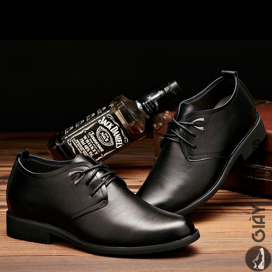 Giày Da Nam Công Sở Da Bò Cao Cấp KAIWINGS Giày Tăng Chiều Cao Nam Đen Buộc Dây GD36