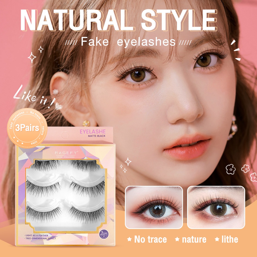 Magefy Lông mi giả cong dày tự nhiên 5 hộp Bộ 15 cặp