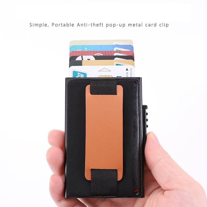 HYX Metal RFID Blocking Pop-Up Bank Credit Card Holder Portable Anti Theft Card Clip Case Bag