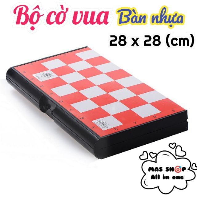 Bộ cờ vua bàn cờ nhựa 28 x 28 Quân cờ đen hồng