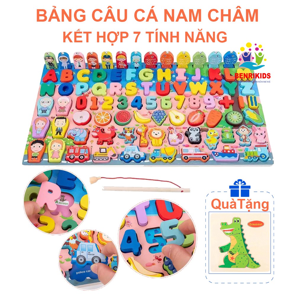 [Có Quà]Đồ Chơi Gỗ Thông Minh Bảng Câu Cá Nam Châm Kết Hợp Xếp Hình Chữ Cái 7 Tính Năng,Đồ Chơi Trẻ Em Bằng Gỗ