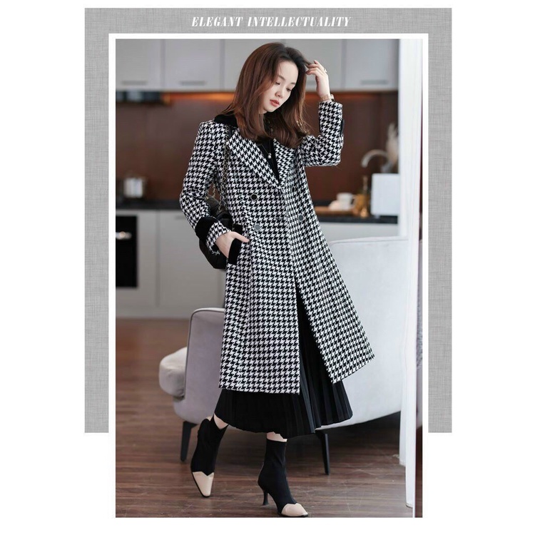 Áo Khoác Nữ, Áo Dạ Dáng Dài  Công Sở Họa Tiết Caro Túi Xéo Cổ Vest Hottrend Siêu Sang