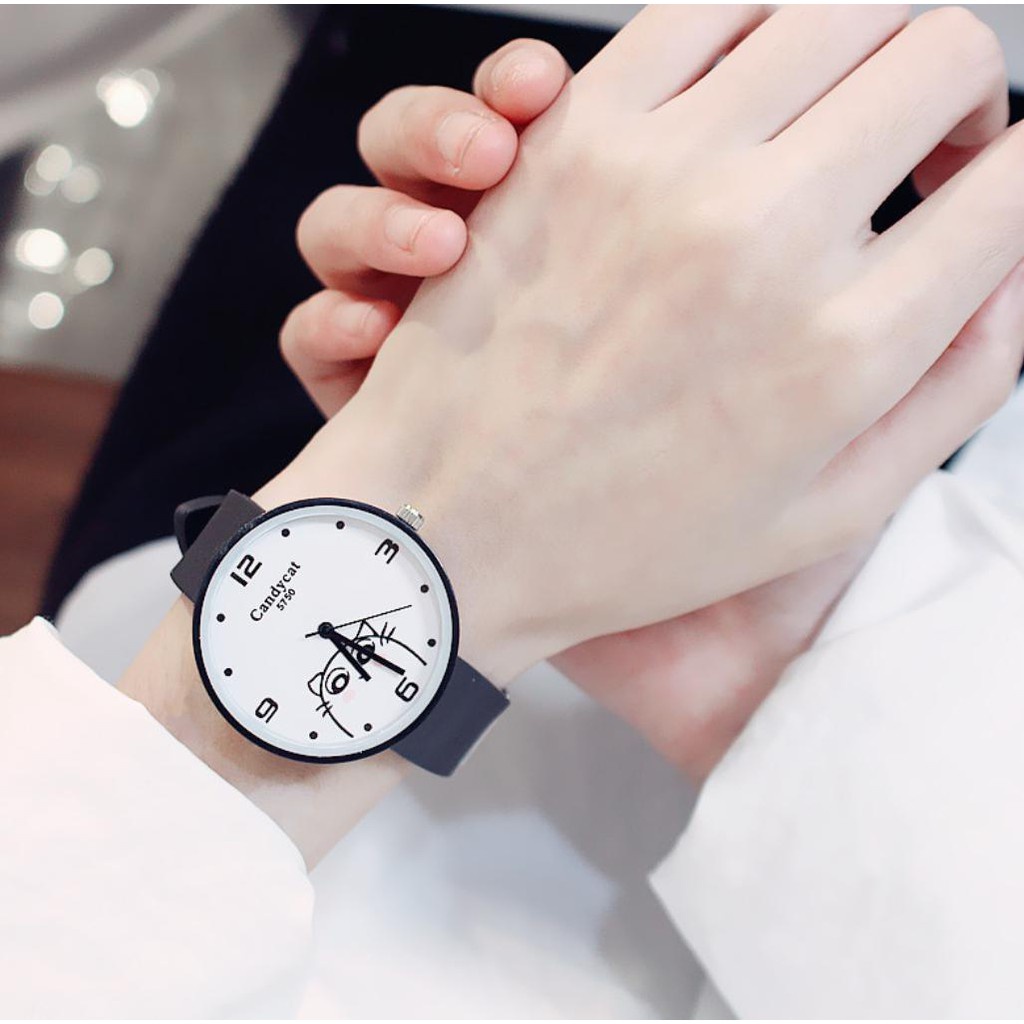 [Cực Đẹp] Đồng Hồ Nữ Dây Caosu Candycat 5750 Mèo Xinh Phong Cách Hàn Quốc - Hazo