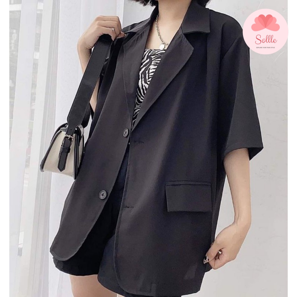 Áo khoác blazer ngắn tay 1 lớp áo vest cộc tay mùa hè form rộng chất mát nhiều màu Hàn Quốc Sollle