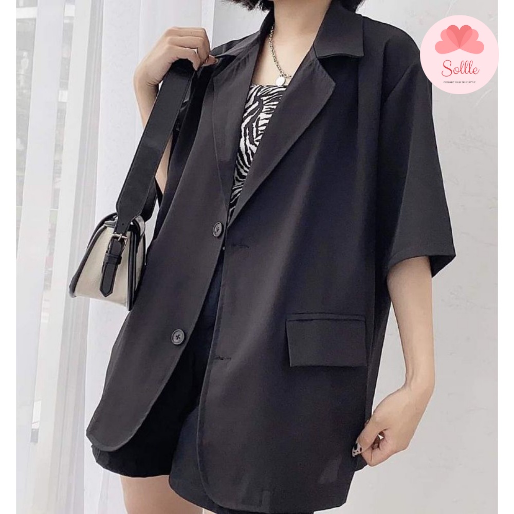 Áo khoác blazer ngắn tay 1 lớp áo vest cộc tay mùa hè form rộng chất mát nhiều màu Hàn Quốc Sollle | BigBuy360 - bigbuy360.vn