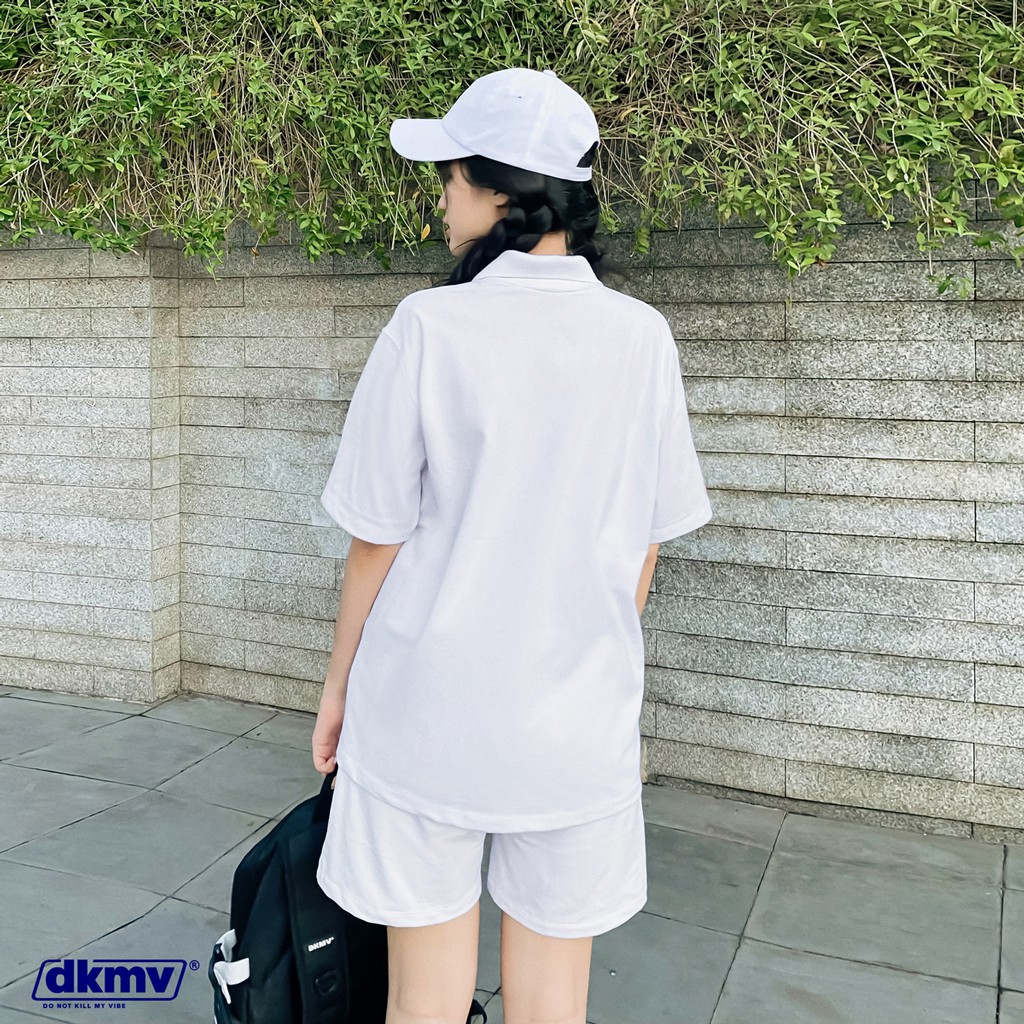 Áo thun Polo nữ form rộng màu trắng Don't Kill My Vibe | White Academy Polo | BigBuy360 - bigbuy360.vn
