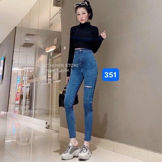 Quần jeans ôm body lưng siêu cao rách ngang đùi , ' , -