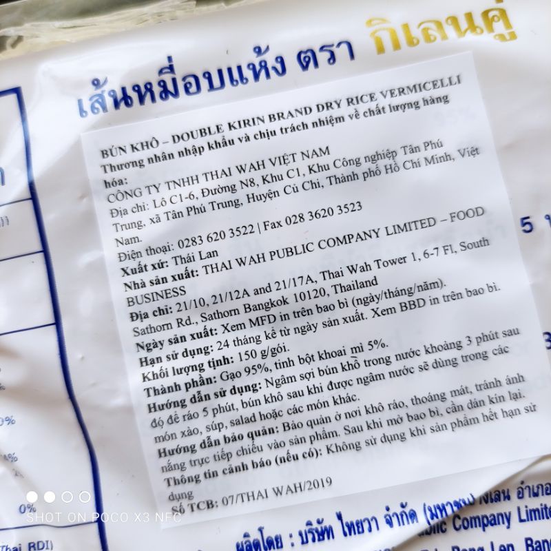 bún gạo khô (bún gạo Thái Lan) gói 150g