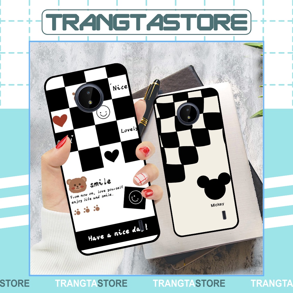 Ốp Nokia 3.4 / G10 / C20 / C30 in hình sọc caro, họa tiết đen trắng dễ thương