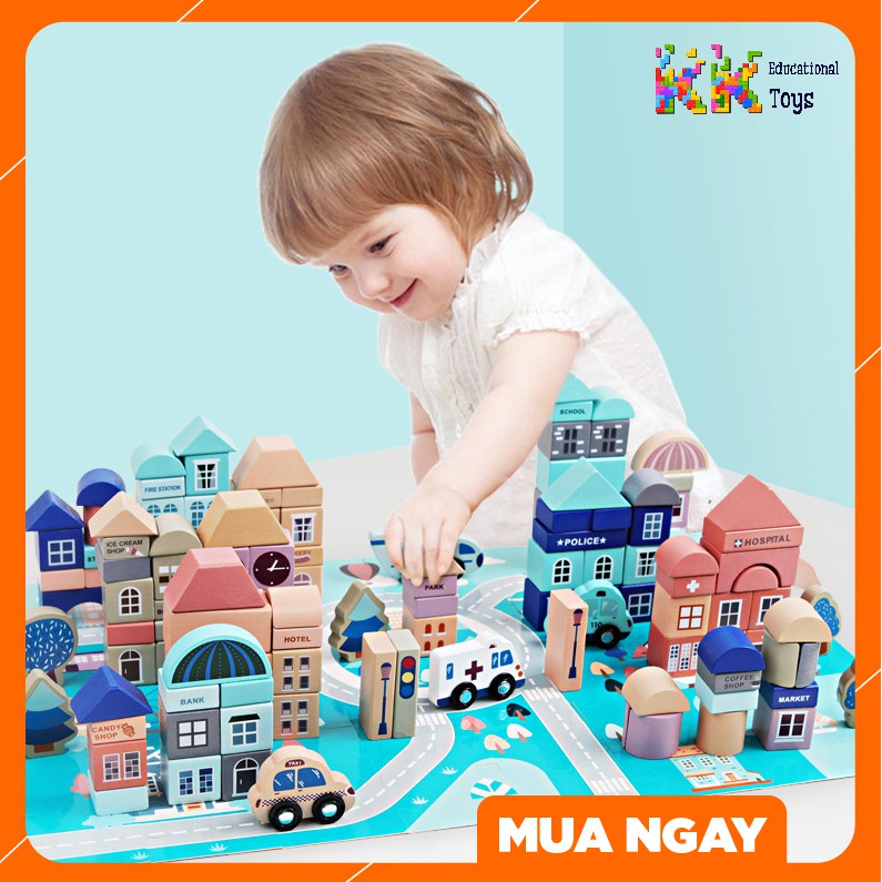 Đồ chơi giáo dục: Bộ xếp hình khối xây dựng thành phố - Building block - KKstore