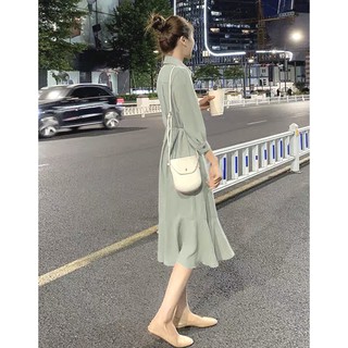 Đầm Maxi Phối Hai Túi Đuôi Cá Thắt Eo - G811