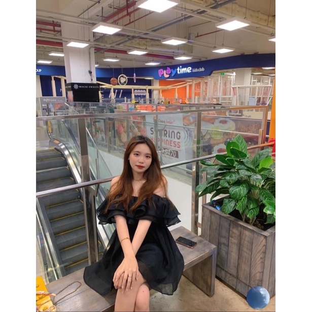 Đầm - Váy trễ vai voan bồng bềnh 2 lớp 3 màu ulzzang