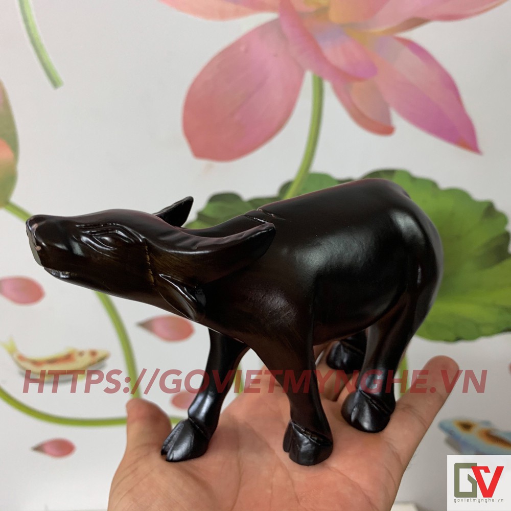 [Tượng con trâu] 01 tượng trâu gỗ trang trí phong thủy - Dài 15cm - Điêu khắc gỗ nguyên khối - Màu nâu đen