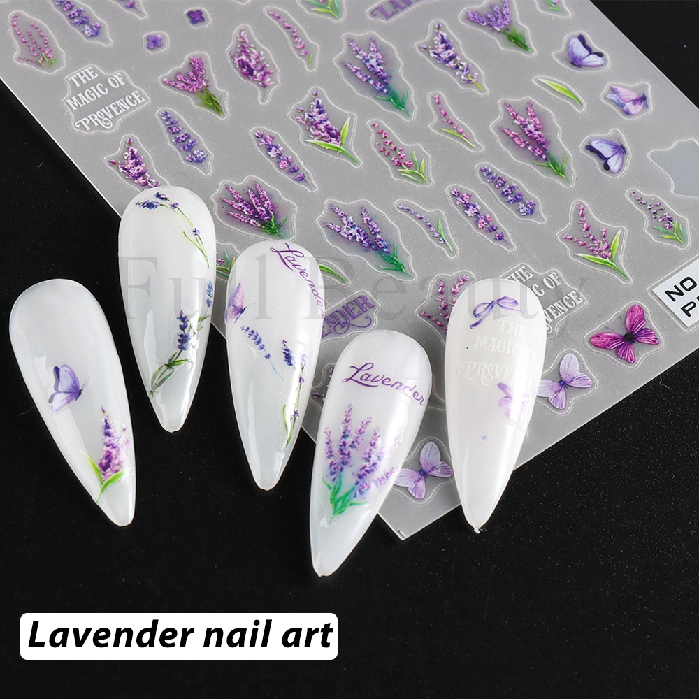 Miếng Dán Trang Trí Móng Tay Hình Hoa Oải Hương / Bướm / Hoa Tulip / Hình Học Màu Tím Xinh Xắn GLNO