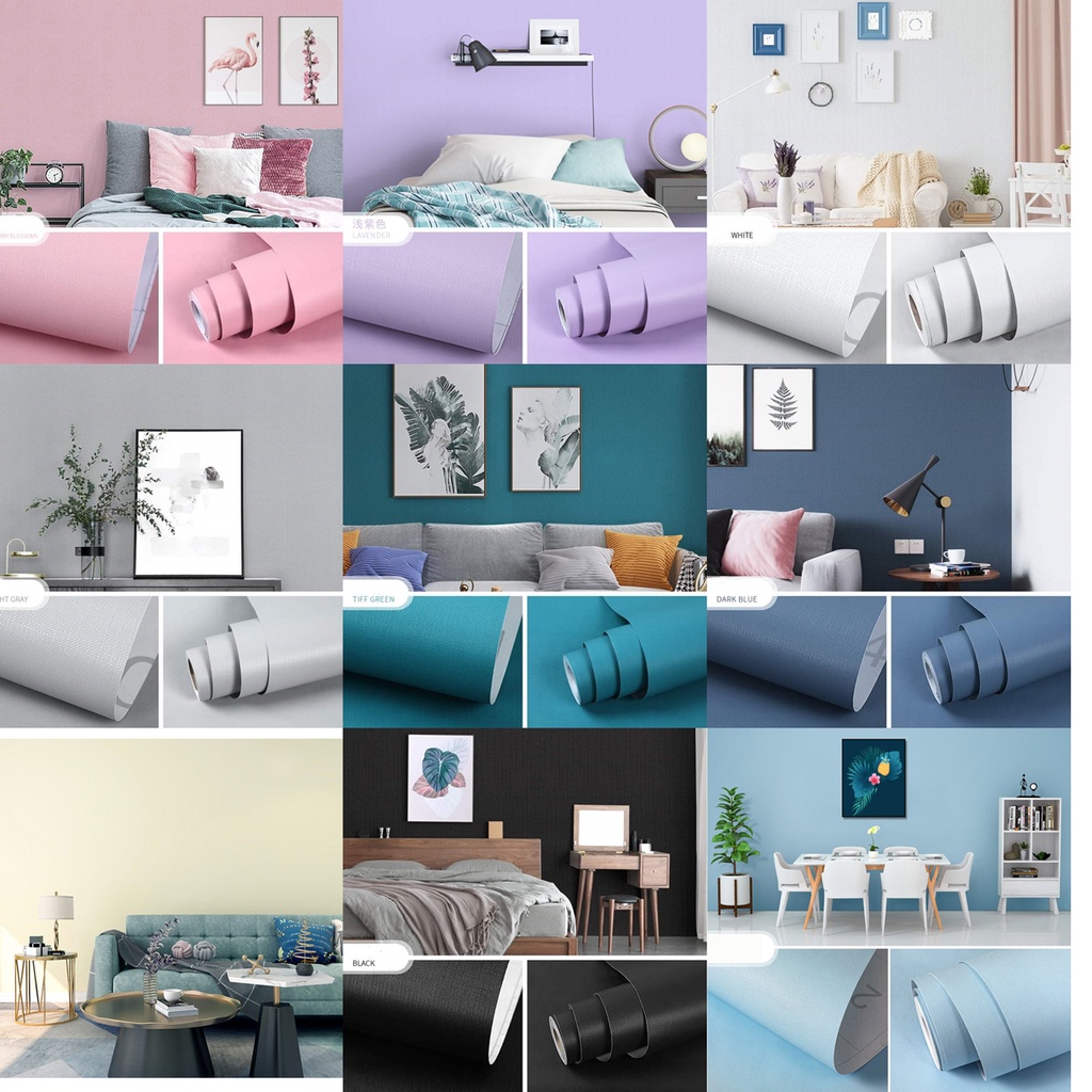 Cuộn 10m giấy dán tường màu Pastel có keo sẵn (nhiều mẫu).