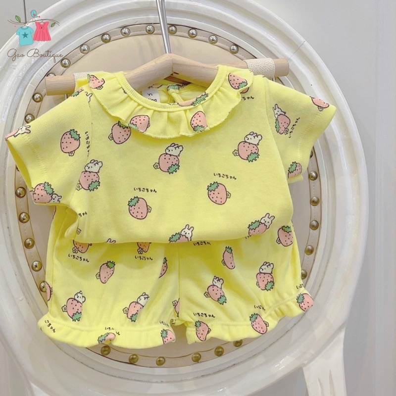 Bộ thun cotton diềm cổ cho bé gái 7-18kg