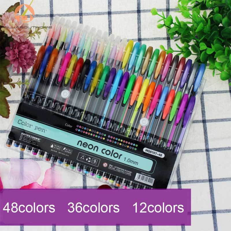 ABH 48pcs/36pcs/12pcs/Gel Pens Ball Pen Refills Neon Glitter Rollerball Pastel for Drawing