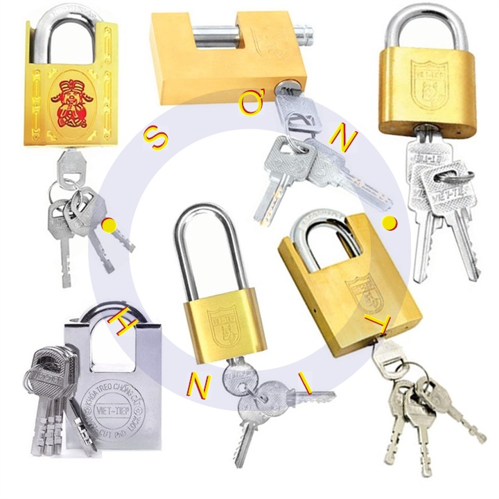 Ổ khóa Việt Tiệp treo đồng gang cao cấp chìa cầu ngang bấm chống cắt