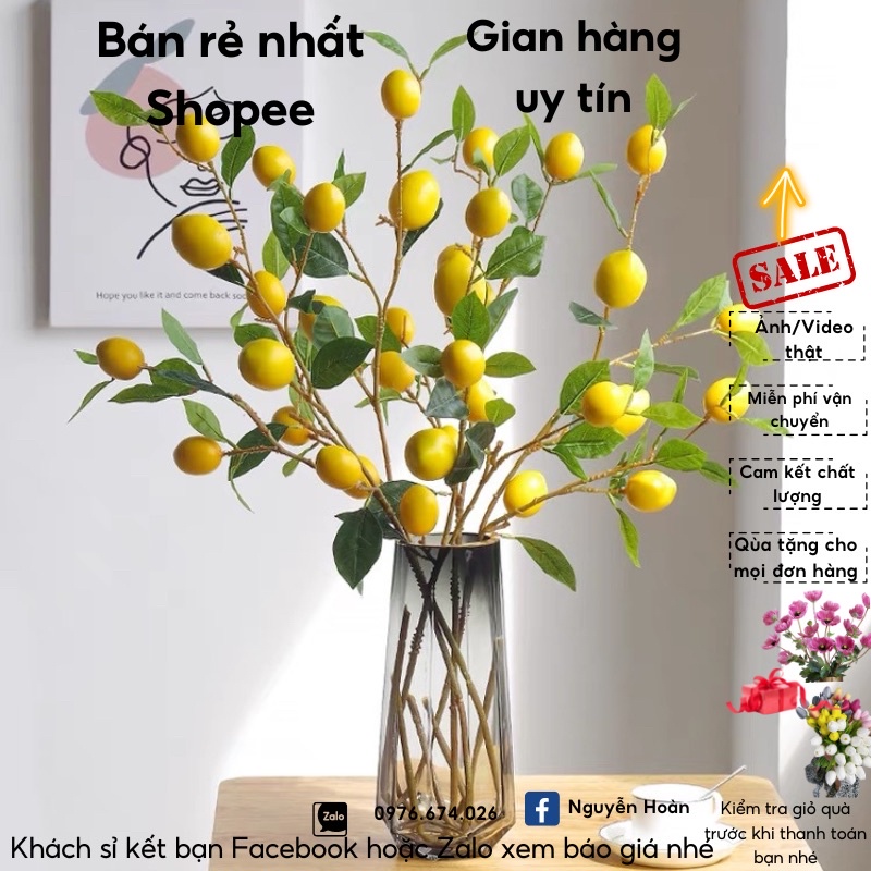 Cành chanh loại 1 thân mốc sần đẹp giống thật 99%, cành 6 quả cao 75cm, phù hợp trang trí nhà cửa_Hoàn hoa lụa
