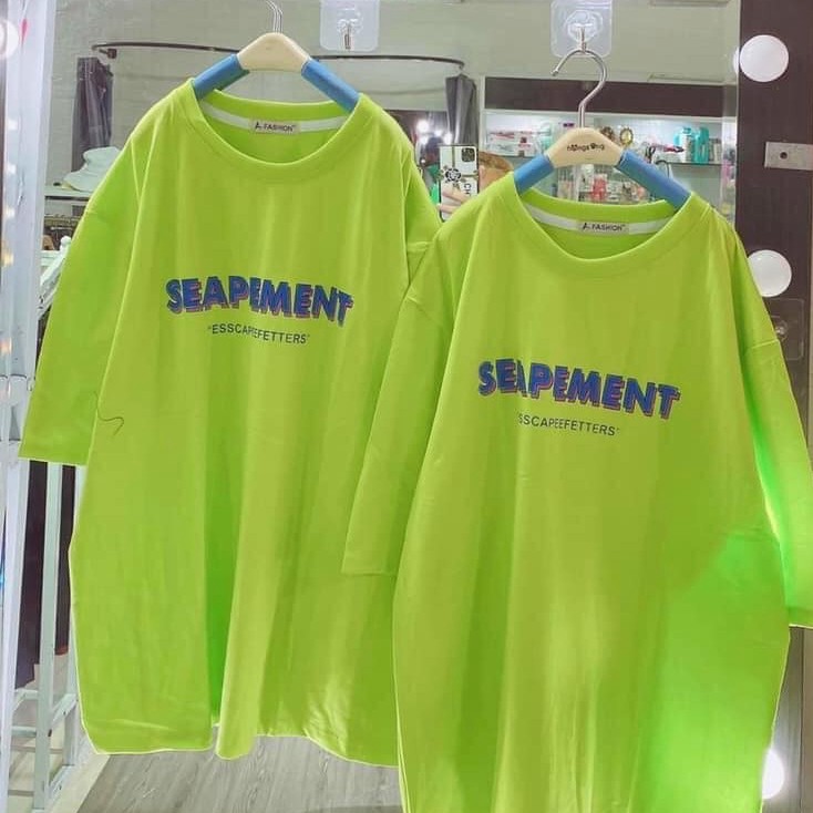 Áo thun 𝑭𝒓𝒆𝒆𝒔𝒉𝒊𝒑 Áo phông nữ tay lỡ form rộng dáng Unisex L13, mặc lớp, nhóm, cặp in chữ SEAPEMENT màu xanh chuối.