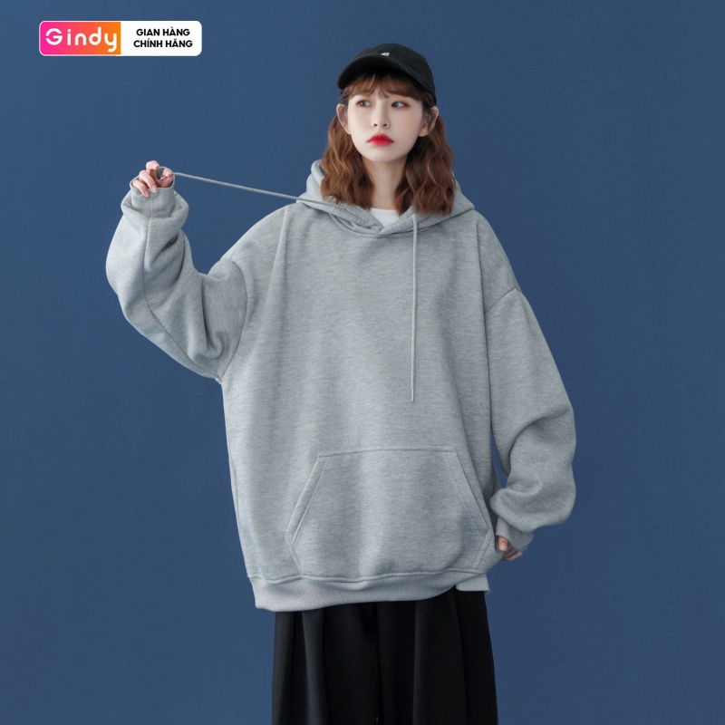 Áo hoodie trơn nam nữ GINDY dài tay có mũ basic form rộng unisex chất nỉ bông thời trang thu đông A034