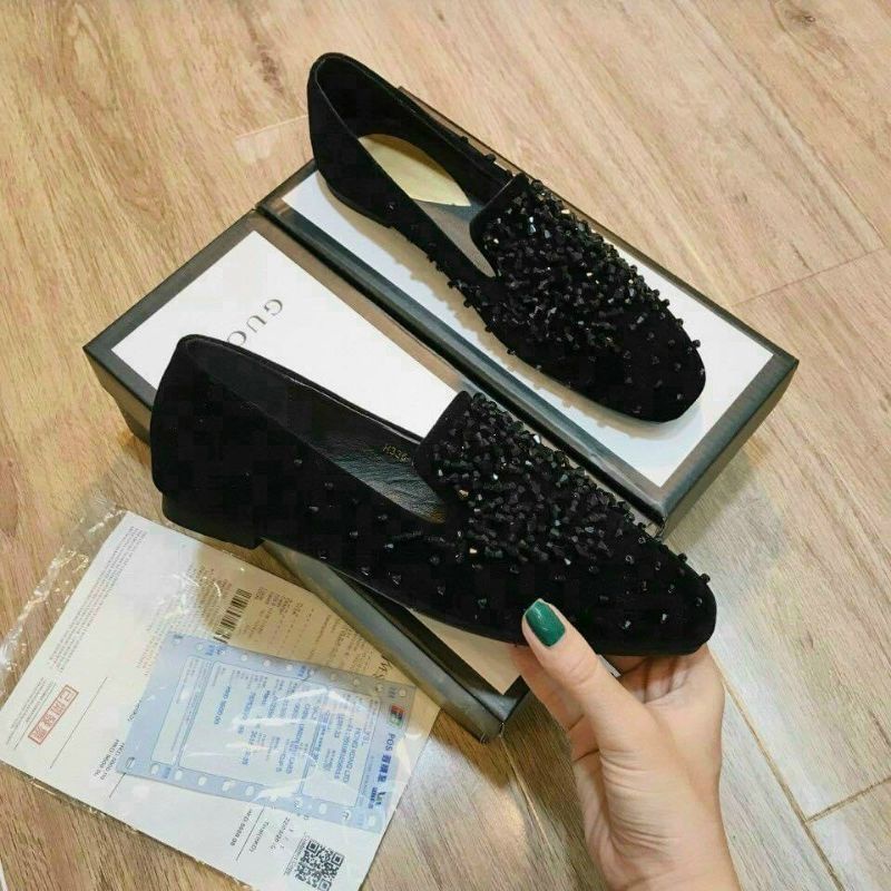 Giày lười slipon đế bệt đính đá