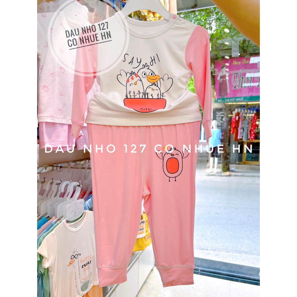 MIPBI Bộ quần áo dài tay cài vai chất vải gỗ sồi, form rộng cho bé hàng Chính hãng