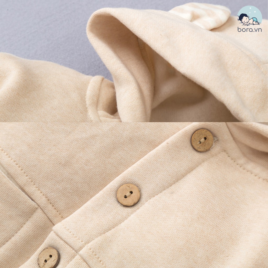 Áo khoác có mũ cho bé cotton hữu cơ tự nhiên 100%, mềm mại và ấm áp