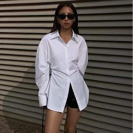 Áo Sơ Mi Nữ Tay Dài Màu Sắc Đơn Giản Plus Size