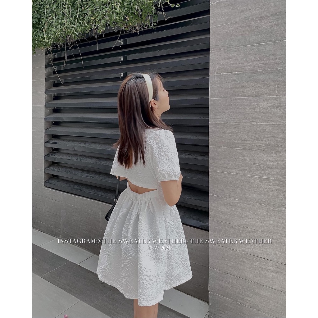 Đầm váy tiểu thư gấm xốp cách điệu hở lưng cúc ngọc phong cách Hàn Quốc Kozoda D40