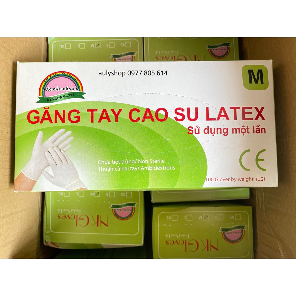 Hộp 100 cái Găng tay cao su latex không bột Sắc Cầu Vồng A, găng tay tiện lợi sử dụng 1 lần