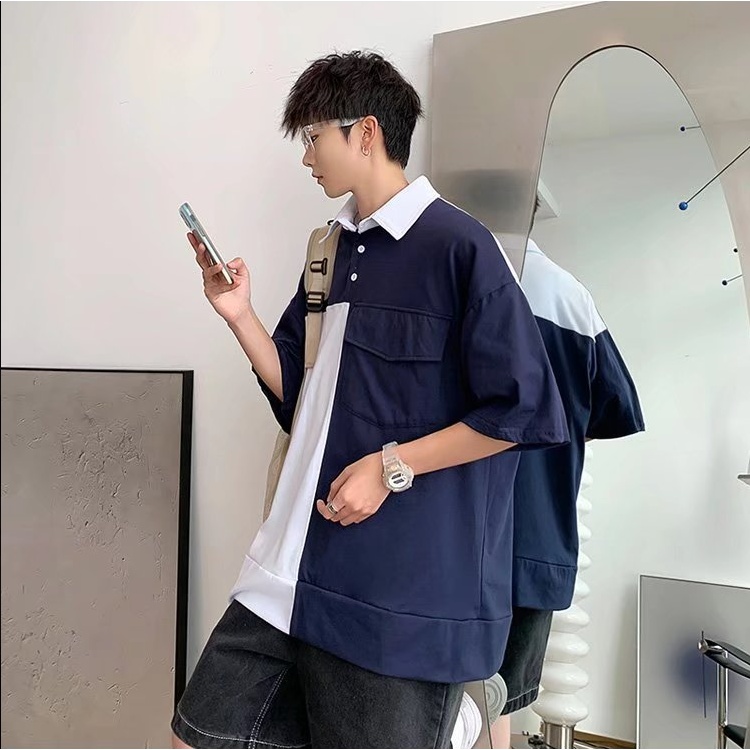 Áo Thun Polo Tay Ngắn Phối Màu Tương Phản Thời Trang Hàn Quốc Cho Nam