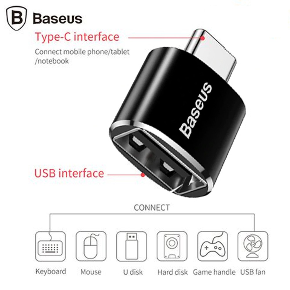 Bộ chuyển đổi OTG Baseus mini chuyển đổi từ Type-C to USB, hỗ trợ sạc nhanh 2.4A Max và truyền dữ liệu