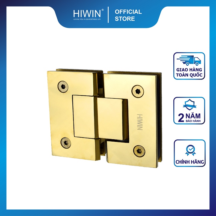 Bản lề phòng tắm kính 180 độ cạnh thẳng chất liệu inox 304 mạ vàng bóng HIWIN HG-012G