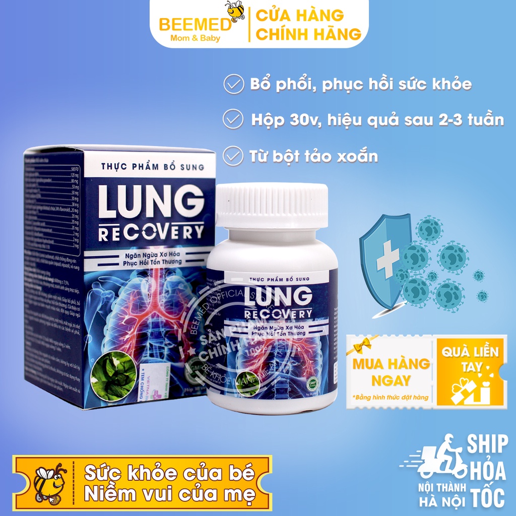 Bổ phổi, phục hồi sức khỏe sau ốm - Bổ phổi LUNG RECOVERY Hộp 30 viên - giúp ngủ ngon, tăng đề kháng từ bột tảo xoắn