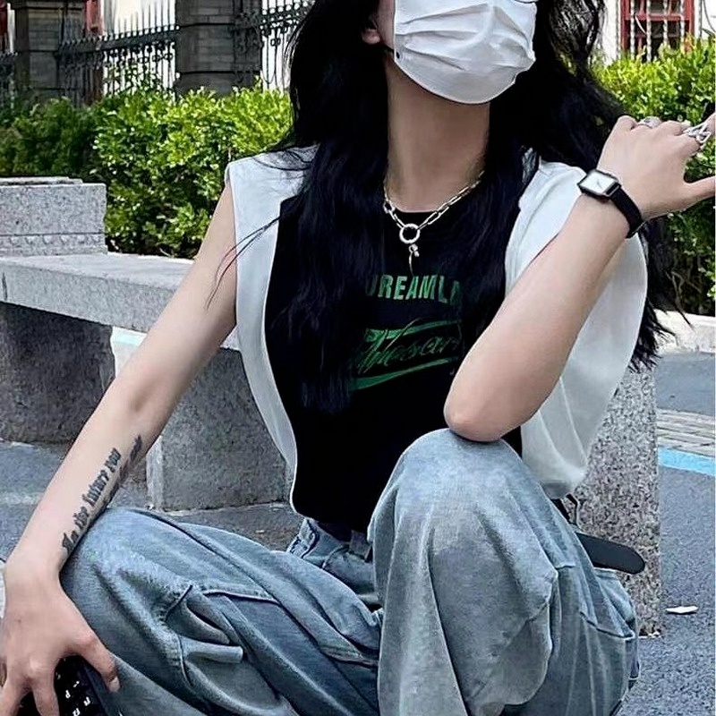 Áo Thun Cotton Sát Nách Dáng Rộng Kiểu Retro Hồng Kông Thời Trang Mùa Hè Cho Nữ