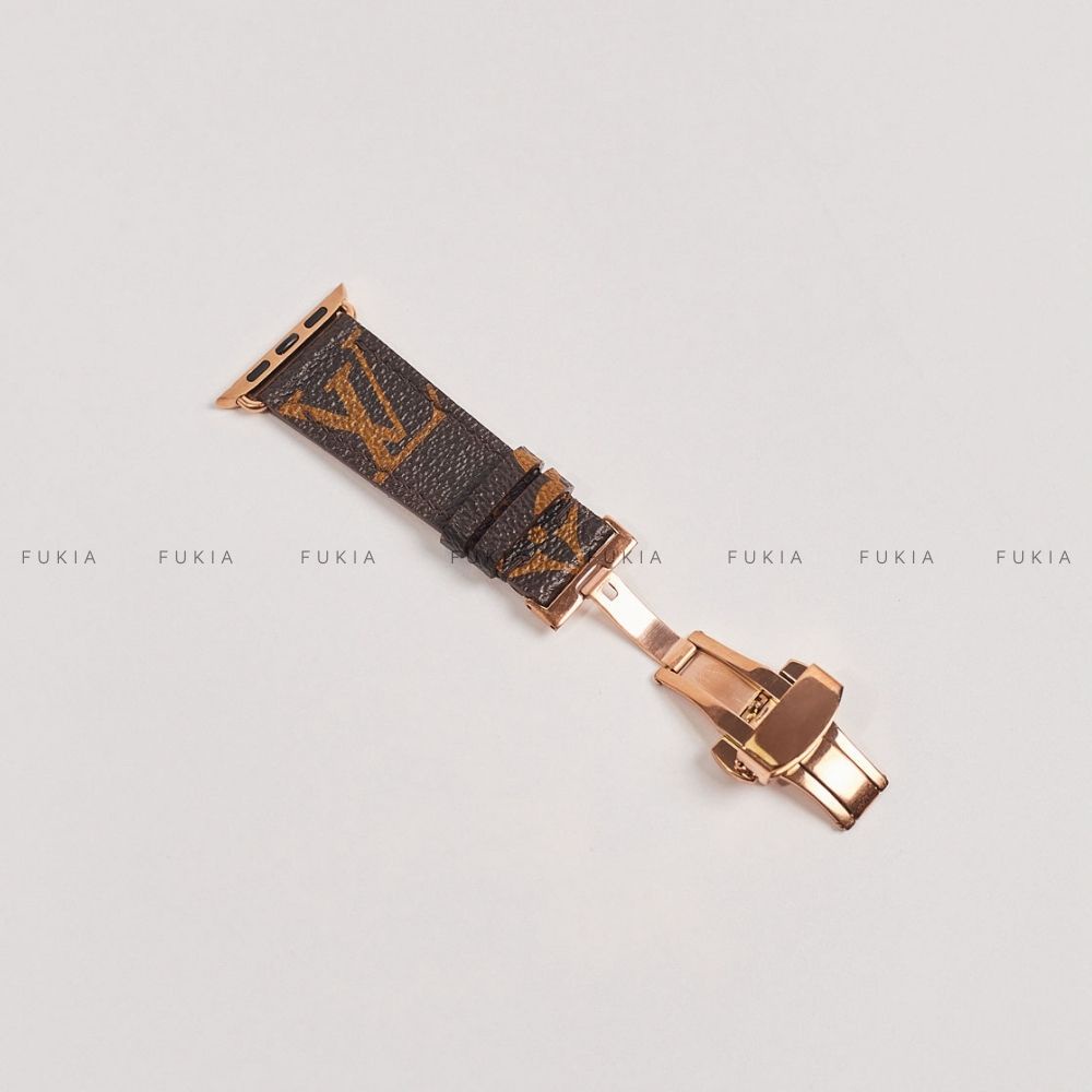 Dây da thủ công IV chữ nâu dành cho Apple Watch đồng hồ thông minh Series 1/2/3/4/5/6/7/SE FUKIA DDTC215