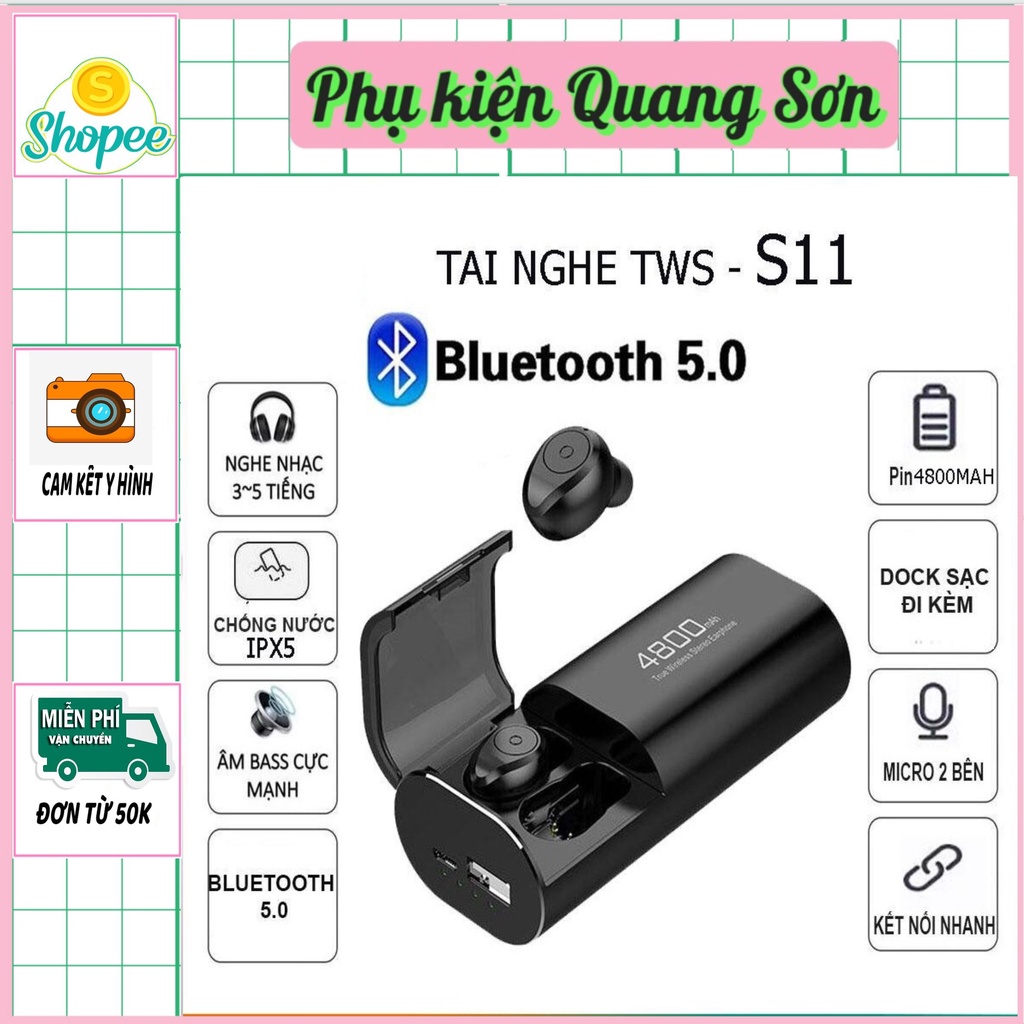 Tai nghe bluetooth không dây kiêm sạc dự phòng 4800 mAh S11 bản mới nhất 2020 chông nước nghe siêu hay